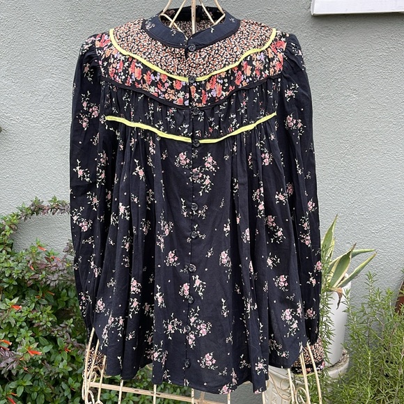 Free People Paloma Blouse ~ Black Floral - Picture 5 of 9